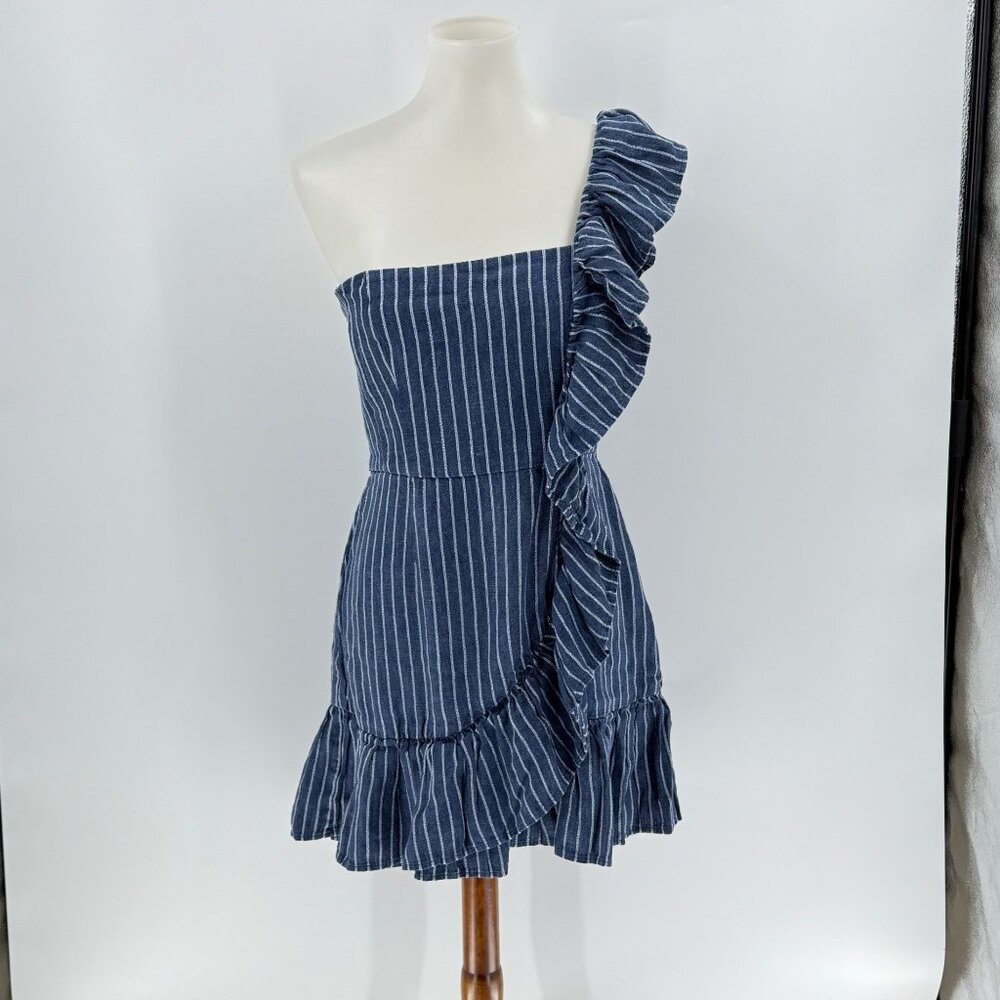 Alexis Konner one-shoulder striped dress, linen blend, M